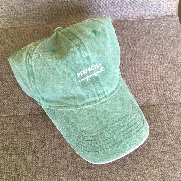 “PERFECTLY imperfect” Baseball Ponytail Buckle Hat, Washed Green, White - Picture 3 of 15
